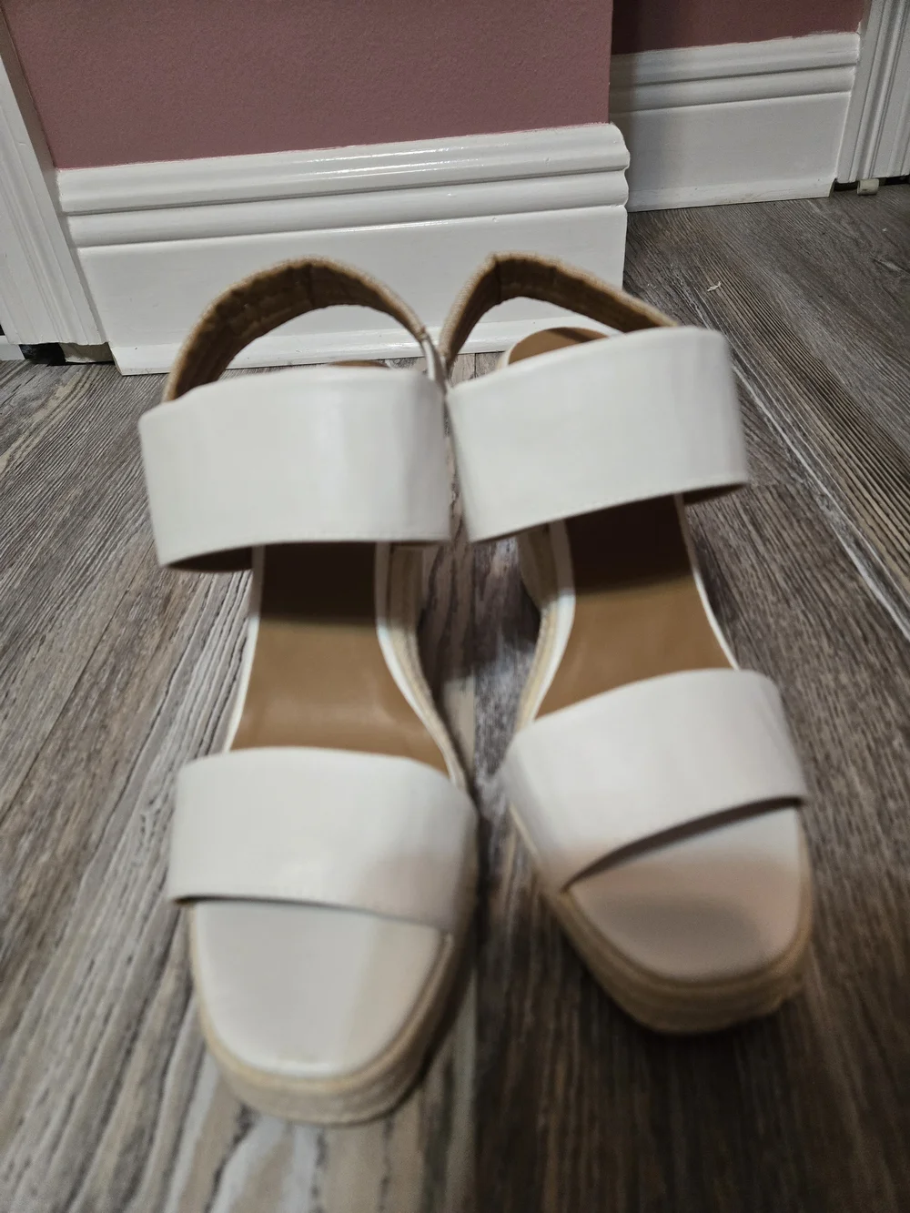 Qupid White Wedge Sandals with Tan Slingback